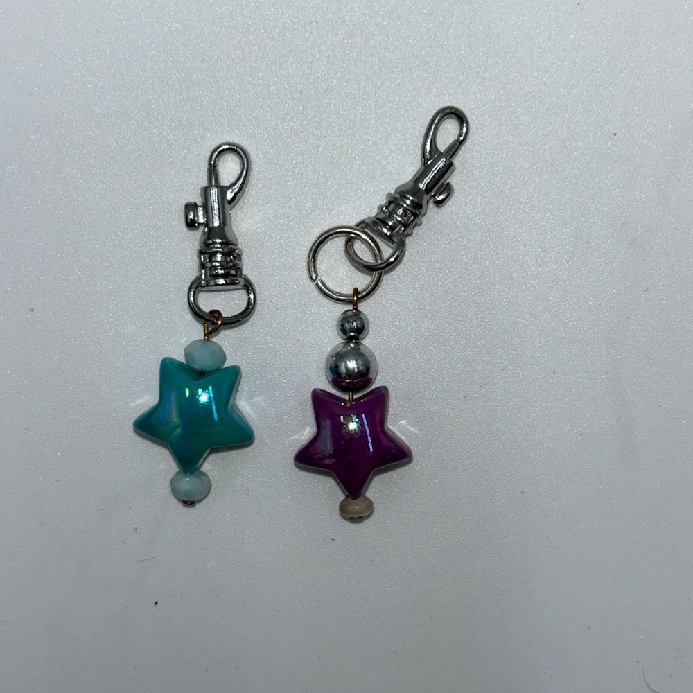 Star Charm Keychain zipper pullSet - Blue and Purple
